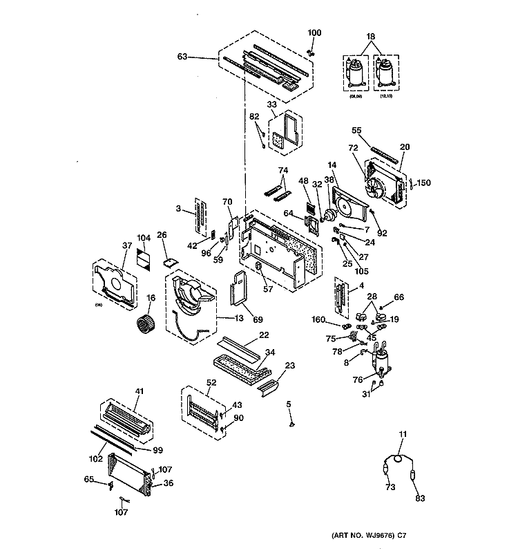 MOTOR, COMPRESSOR & SYSTEM COMPONENTS Diagram and Parts List for AZ31H06E4CV6  General Electric Air Conditioner
