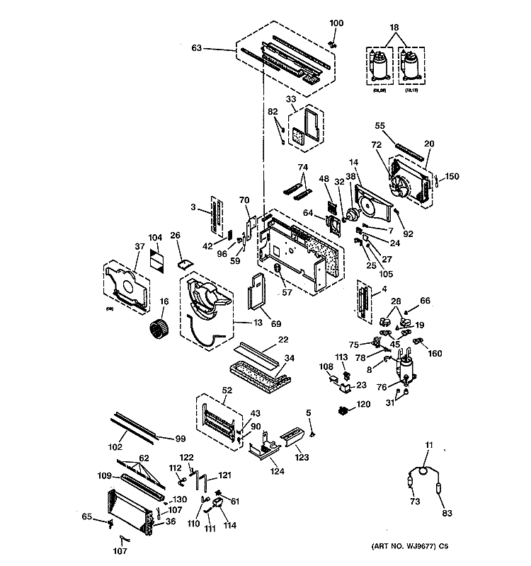 MOTOR, COMPRESSOR & SYSTEM COMPONENTS Diagram and Parts List for AZ31H06E4DV6  General Electric Air Conditioner