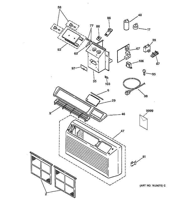 CONTROLS & GRILL ASSEMBLY Diagram and Parts List for AZ31H12D3CV6  General Electric Air Conditioner