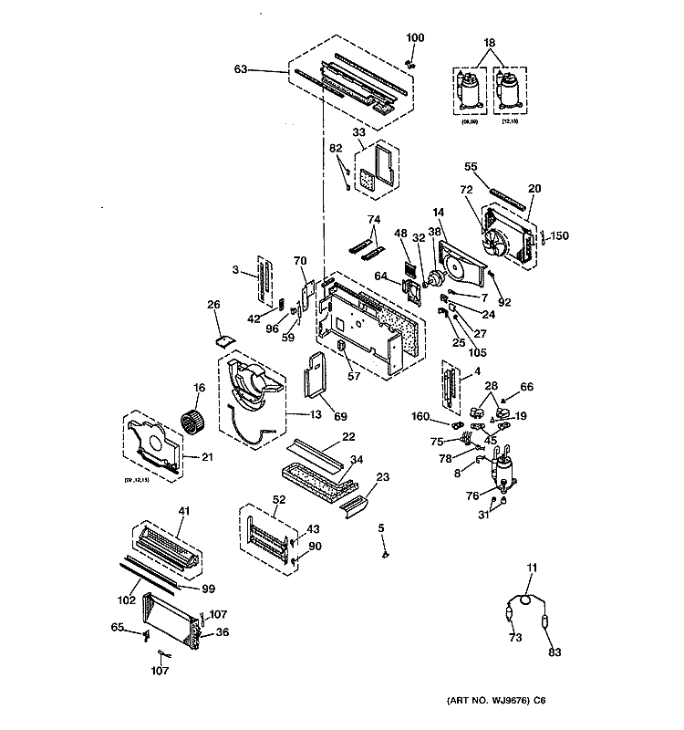 MOTOR, COMPRESSOR & SYSTEM COMPONENTS Diagram and Parts List for AZ31H12D3CV6  General Electric Air Conditioner