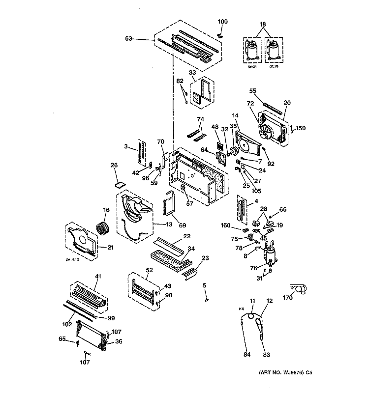 MOTOR, COMPRESSOR & SYSTEM COMPONENTS Diagram and Parts List for AZ31H15D3CV6  General Electric Air Conditioner
