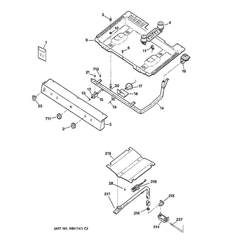 GAS & BURNER PARTS Diagram and Parts List for JGBS07PEW2WW  General Electric Range