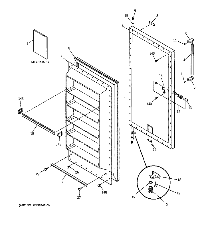 DOOR PARTS Diagram and Parts List for FF16DXARWH  General Electric Freezer