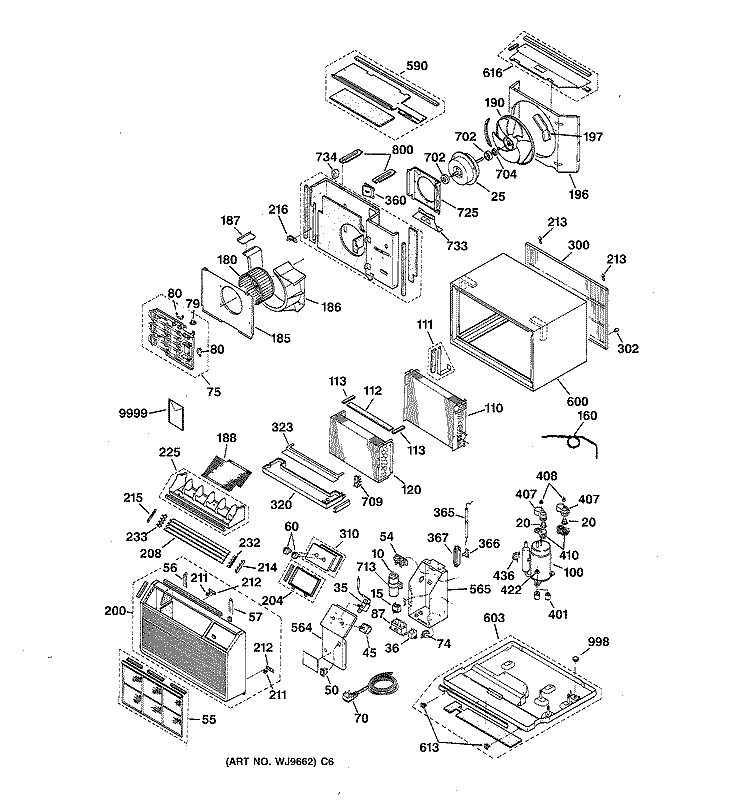 BODY PARTS Diagram and Parts List for AJK08AHV4  General Electric Air Conditioner