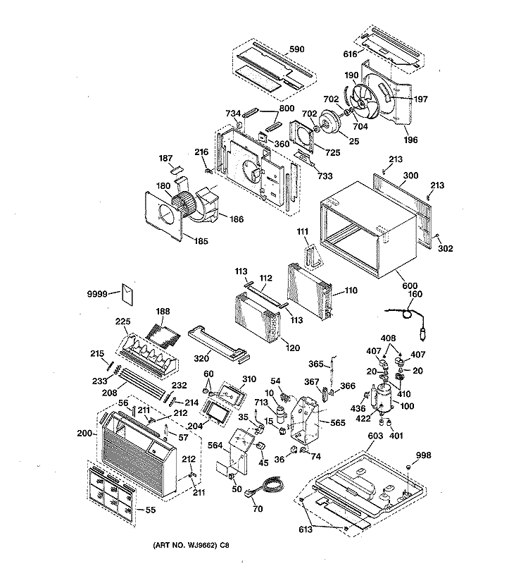 BODY PARTS Diagram and Parts List for AJ810AHV4  General Electric Air Conditioner
