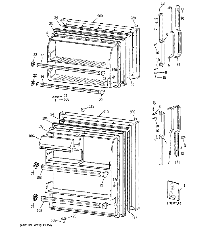 DOORS Diagram and Parts List for TBX16SSZBLWH  General Electric Refrigerator