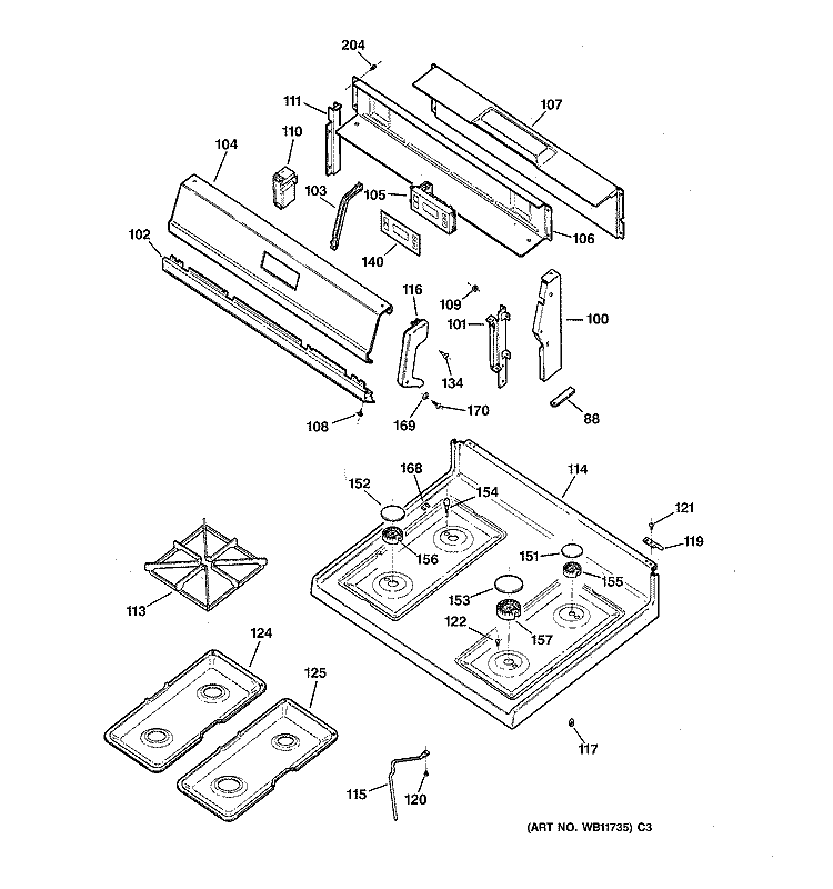 COOKTOP Diagram and Parts List for JGBS23AEW3AA  General Electric Range