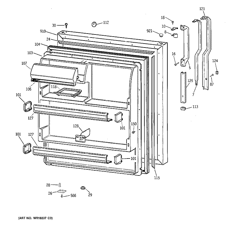 FRESH FOOD DOOR Diagram and Parts List for TBX18MAXRRWW  General Electric Refrigerator