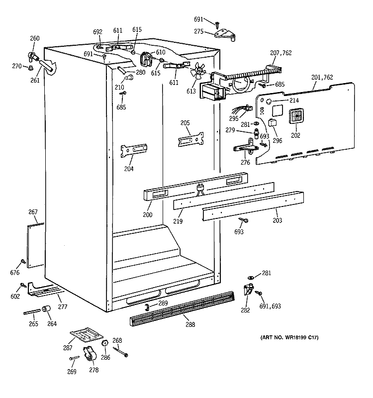 CABINET PARTS Diagram and Parts List for TBX18MAXRRWW  General Electric Refrigerator