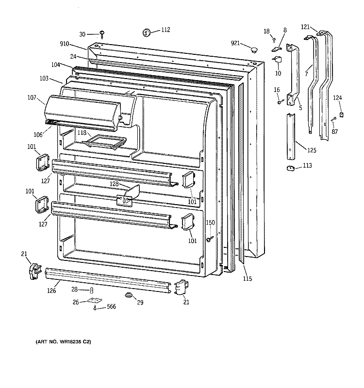 FRESH FOOD DOOR Diagram and Parts List for TBX21MAXJRAA  General Electric Refrigerator