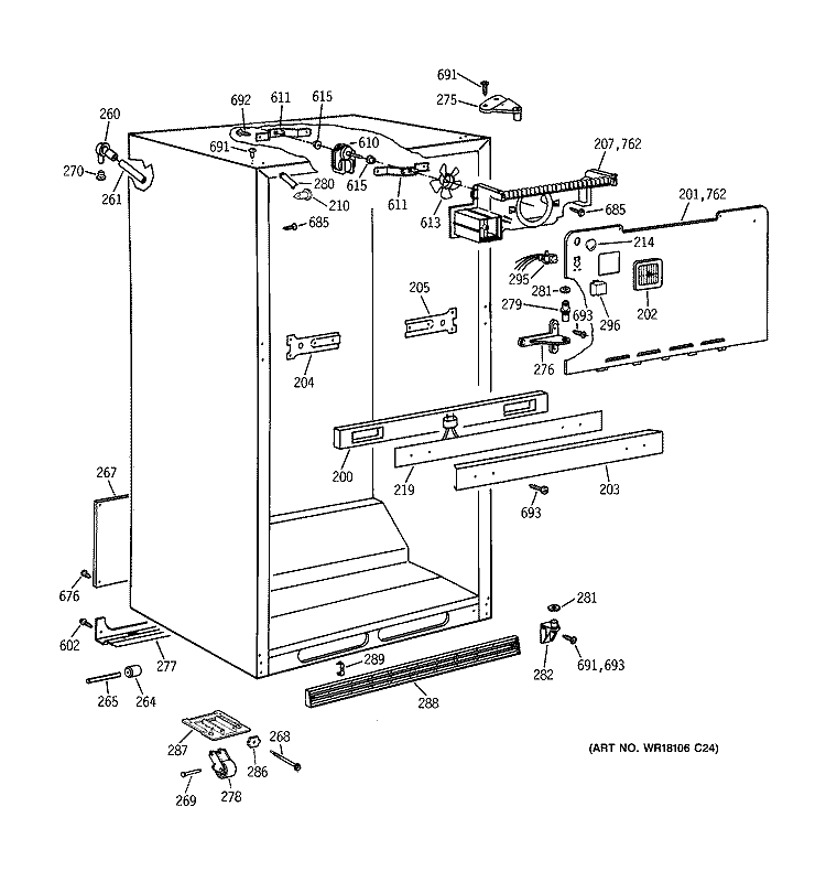 CABINET PARTS Diagram and Parts List for TBX21MAXJRAA  General Electric Refrigerator