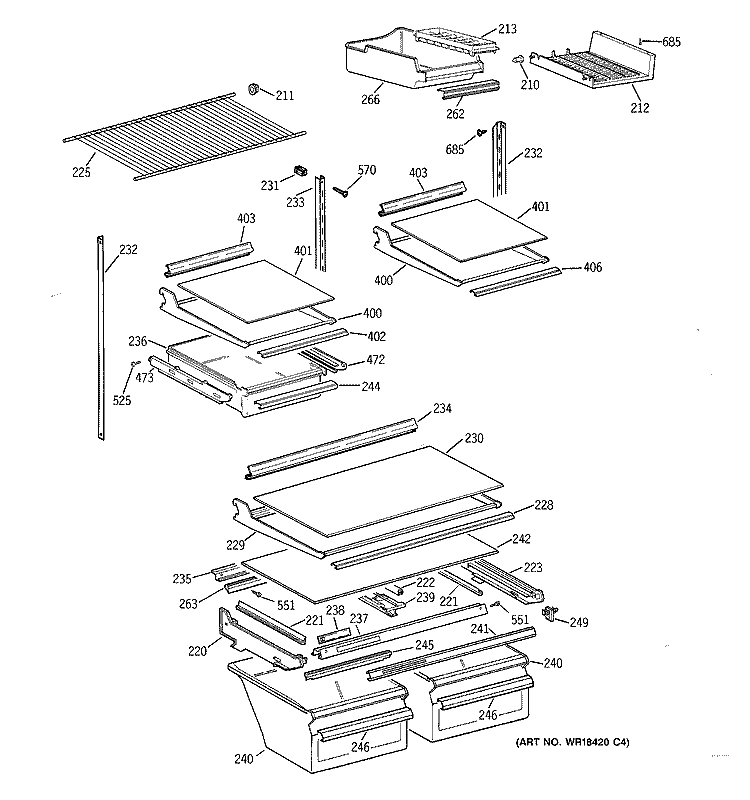 SHELF PARTS Diagram and Parts List for TBX21MAXJRAA  General Electric Refrigerator