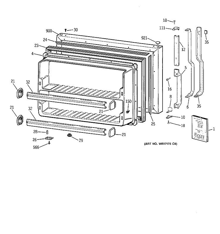 FREEZER DOOR Diagram and Parts List for TBG18DAXSRAA  General Electric Refrigerator