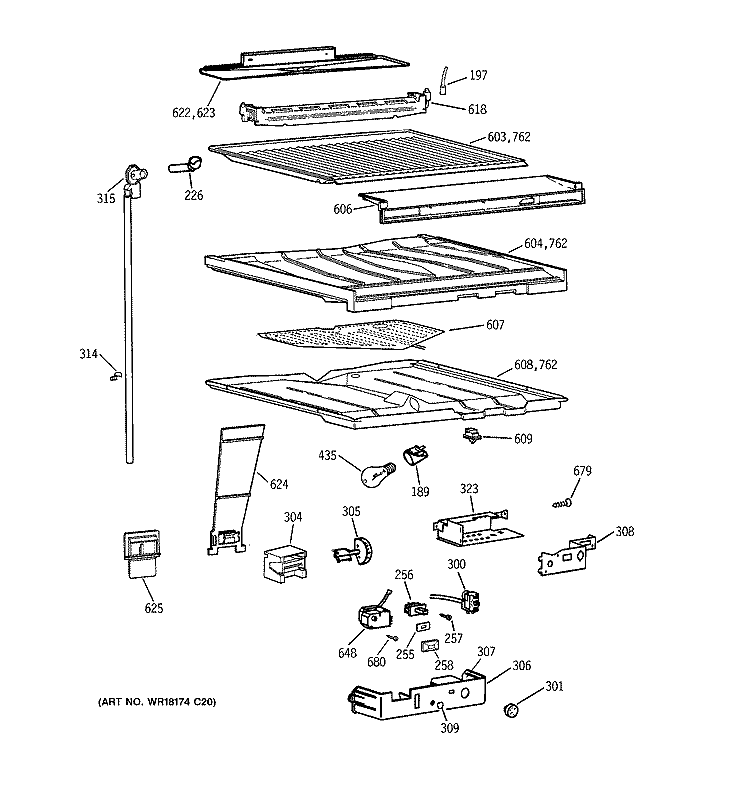 COMPARTMENT SEPARATOR PARTS Diagram and Parts List for TBG18DAXSRAA  General Electric Refrigerator