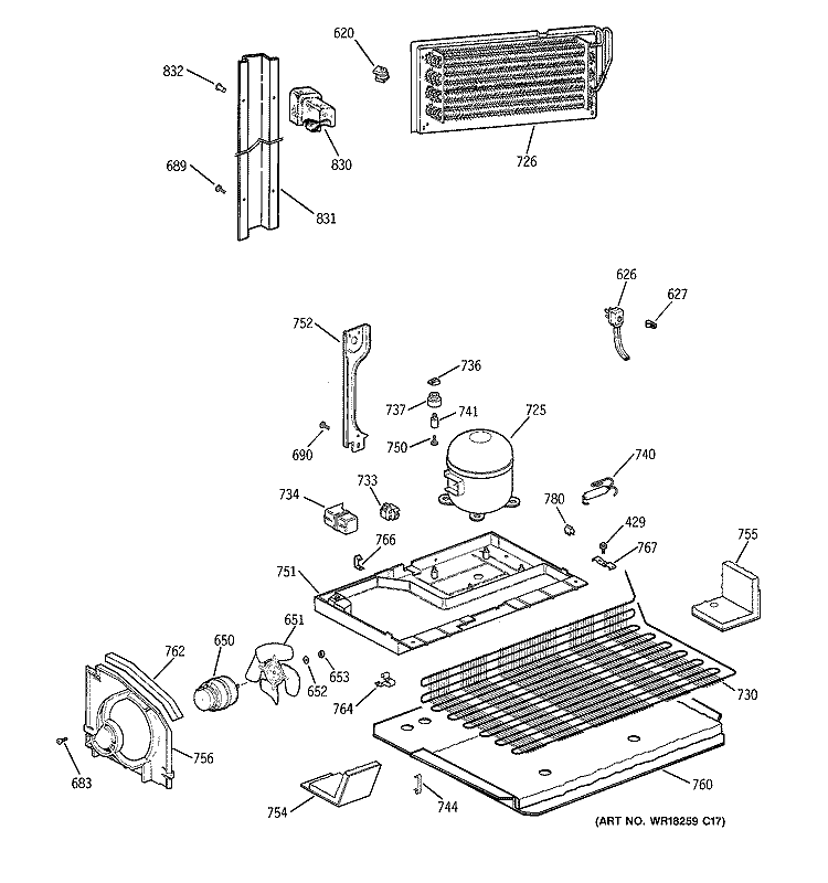 UNIT PARTS Diagram and Parts List for TBG18DAXSRAA  General Electric Refrigerator