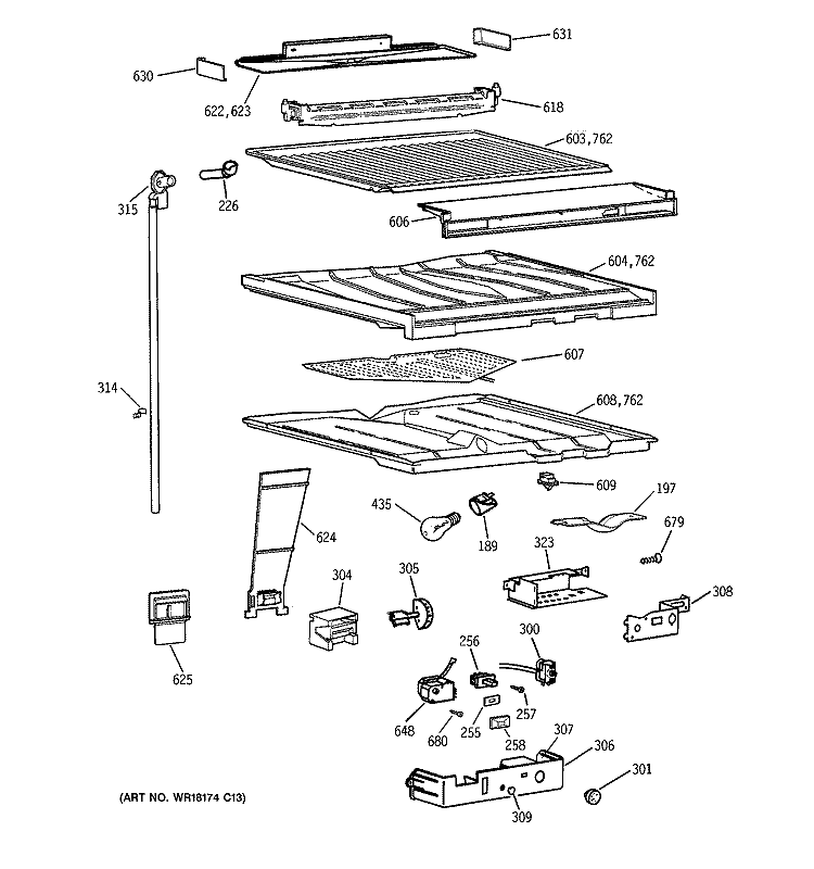 COMPARTMENT SEPARATOR PARTS Diagram and Parts List for TBG21DAXKRWW  General Electric Refrigerator