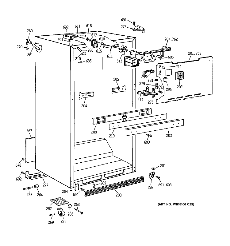CABINET PARTS Diagram and Parts List for TBT21JAXLRWW  General Electric Refrigerator
