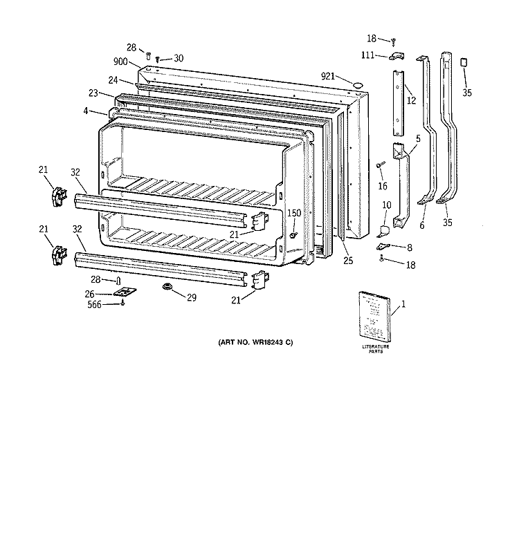 FREEZER DOOR Diagram and Parts List for TBK21JAXKRAA  General Electric Refrigerator