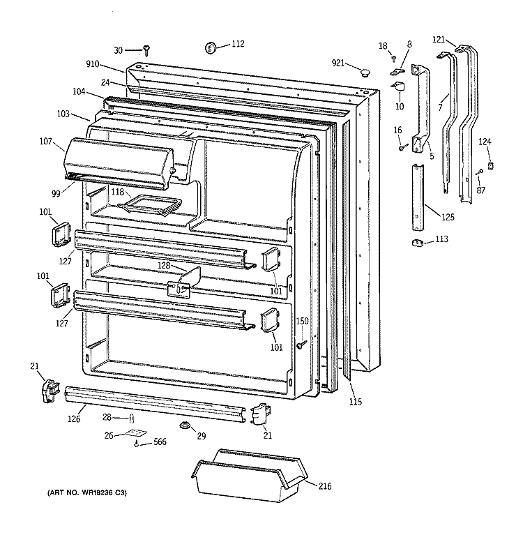 FRESH FOOD DOOR Diagram and Parts List for TBK21JAXKRAA  General Electric Refrigerator