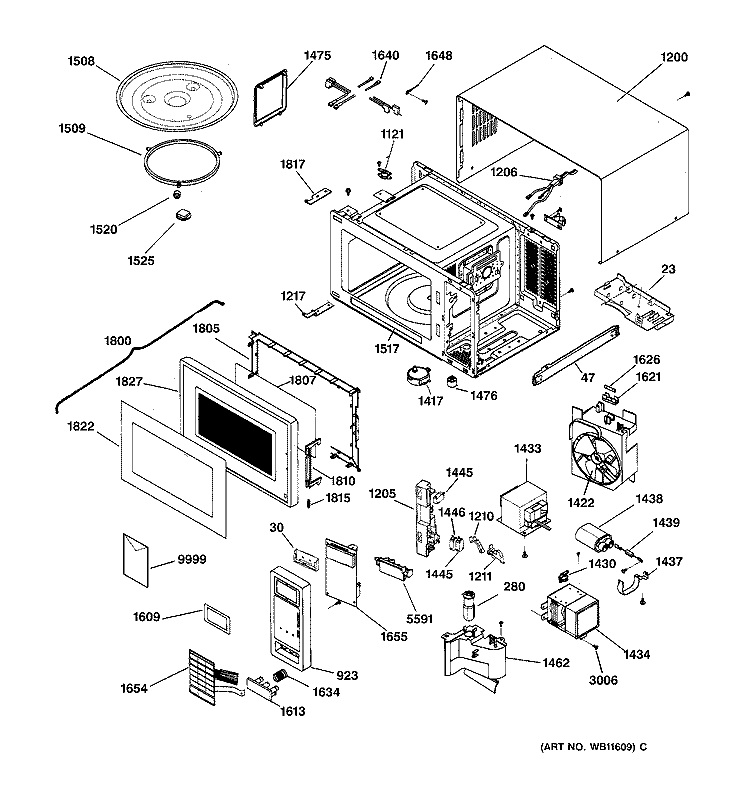 Section Diagram and Parts List for JES1143WWP01  General Electric Microwave
