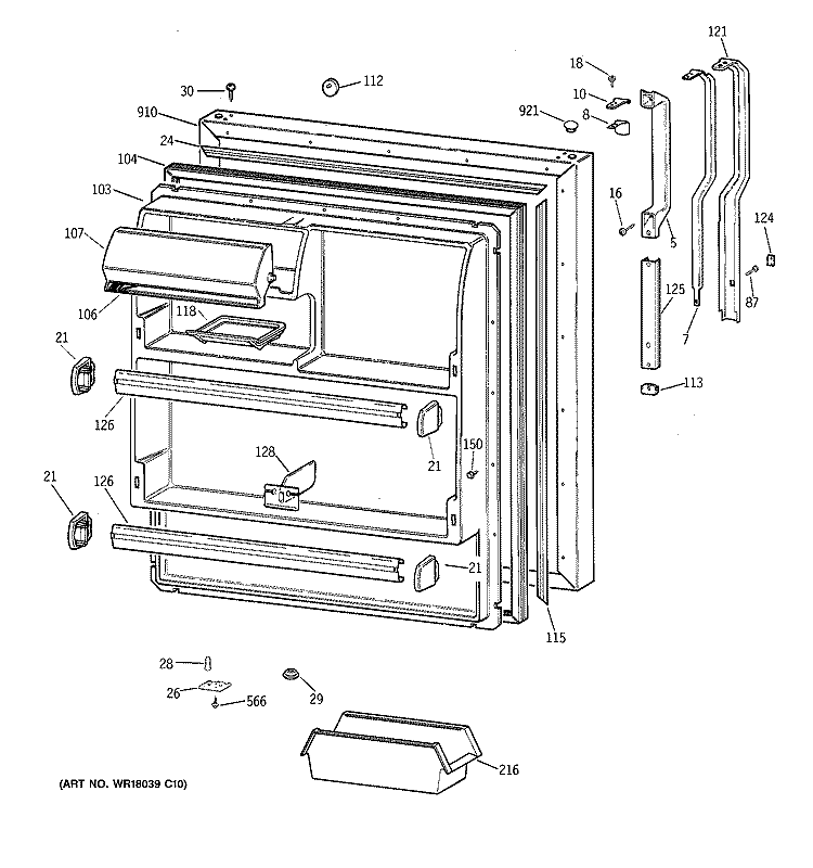 FRESH FOOD DOOR Diagram and Parts List for TBH18DAXTRAA  General Electric Refrigerator