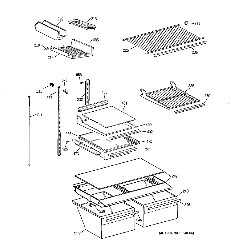 SHELF PARTS Diagram and Parts List for TBH18DAXTRAA  General Electric Refrigerator