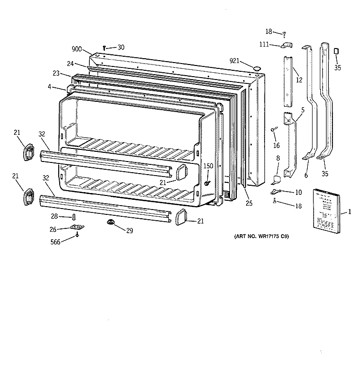 FREEZER DOOR Diagram and Parts List for TBH18JAXTRAA  General Electric Refrigerator