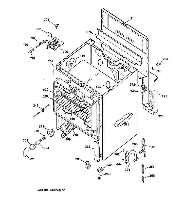 BODY PARTS Diagram and Parts List for JBP48AY1  General Electric Range