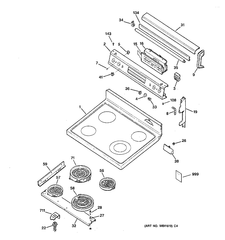 CONTROL PANEL & COOKTOP Diagram and Parts List for JBP95WW2  General Electric Range