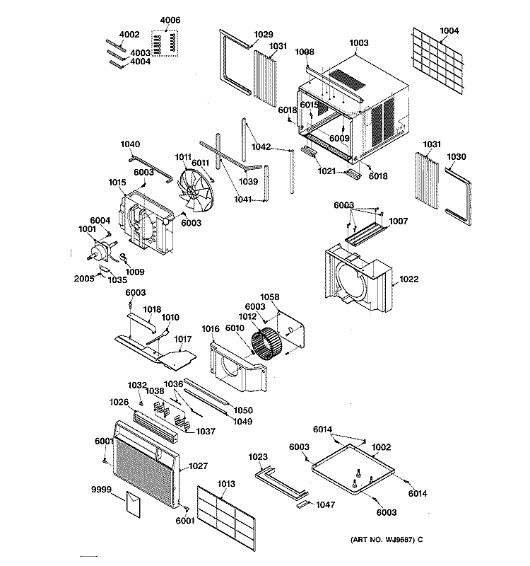 CABINET PARTS Diagram and Parts List for AQP12AAM1  General Electric Air Conditioner