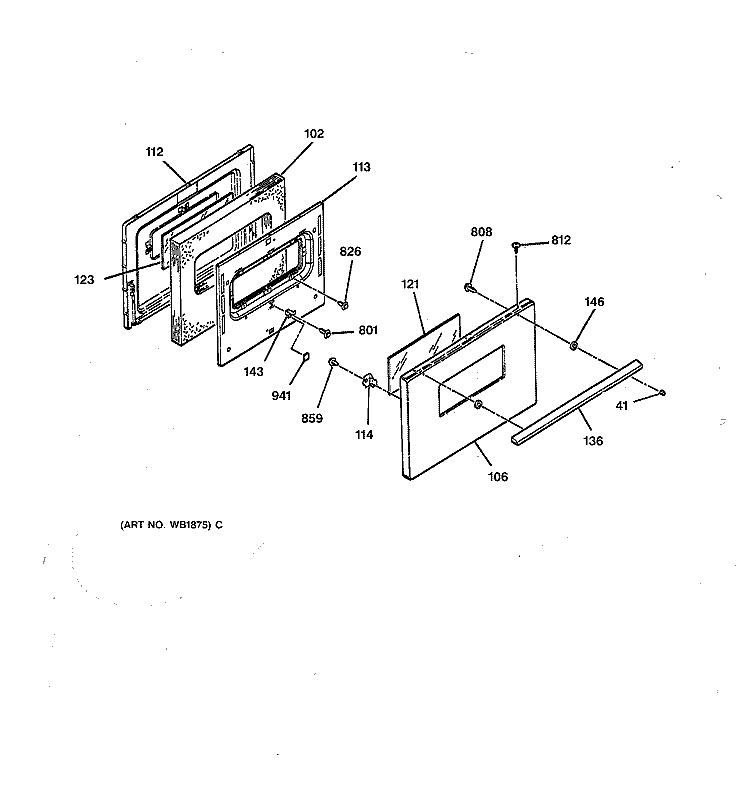 OVEN DOOR Diagram and Parts List for JSS16PW1AD  General Electric Range