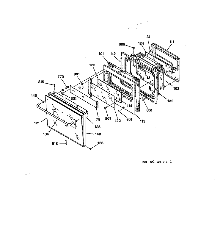 OVEN DOOR Diagram and Parts List for JKP55WP2WG  General Electric Wall Oven