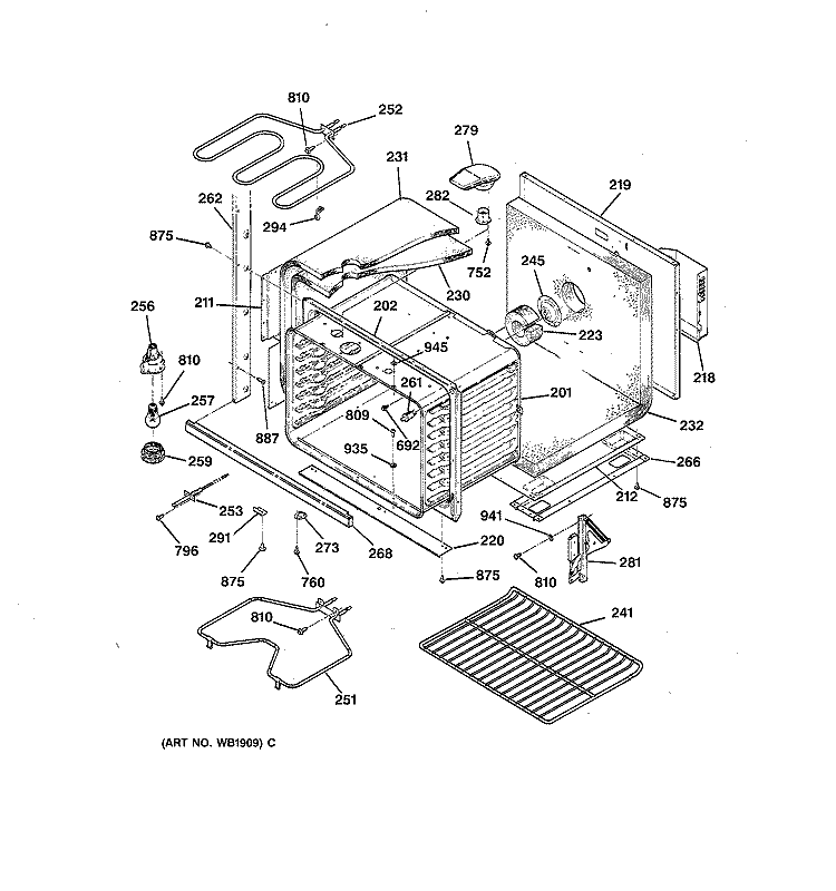 LOWER BODY PARTS Diagram and Parts List for JTP56AW1AA  General Electric Wall Oven