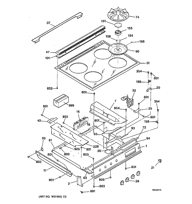 COOKTOP Diagram and Parts List for JGSP33WEV2WW  General Electric Range