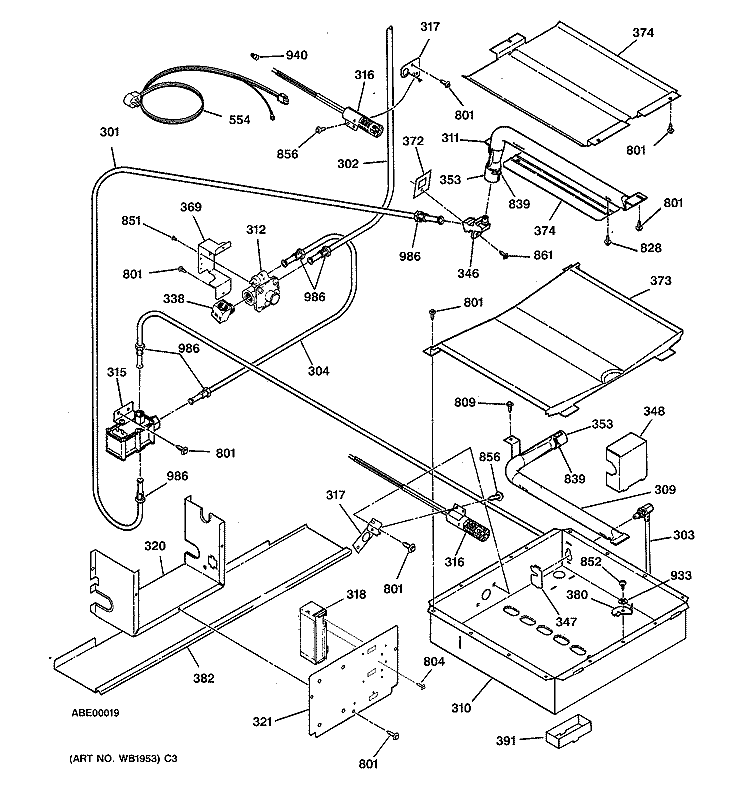 LOWER BURNER Diagram and Parts List for JGSP33WEV2WW  General Electric Range