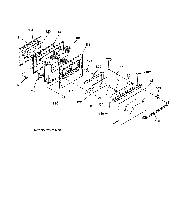 OVEN DOOR Diagram and Parts List for JGSP33WEV2WW  General Electric Range