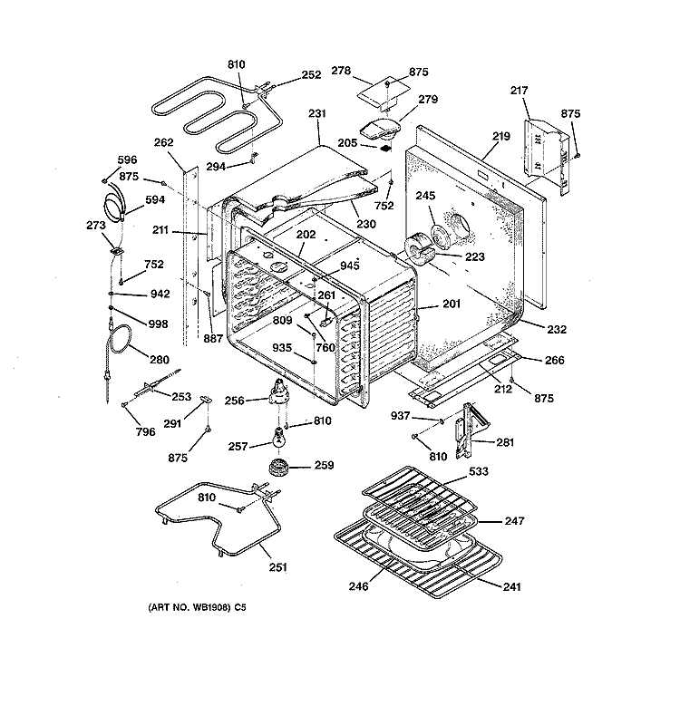 UPPER BODY PARTS Diagram and Parts List for ZET757BW1BB  General Electric Wall Oven