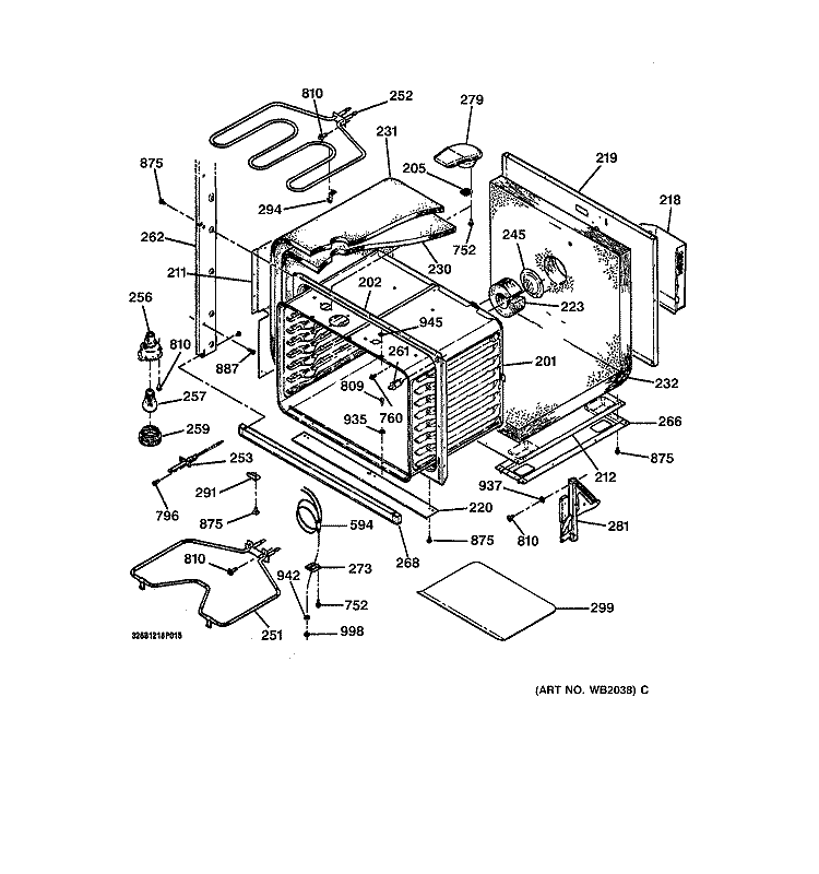 LOWER BODY Diagram and Parts List for ZET757BW1BB  General Electric Wall Oven