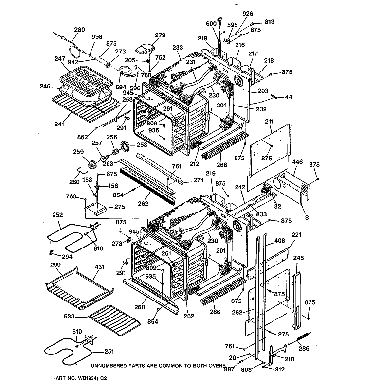 BODY PARTS Diagram and Parts List for ZEK757BW1BB  General Electric Wall Oven