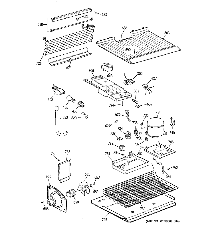 UNIT PARTS Diagram and Parts List for TBJ16JAXMRWH  General Electric Refrigerator