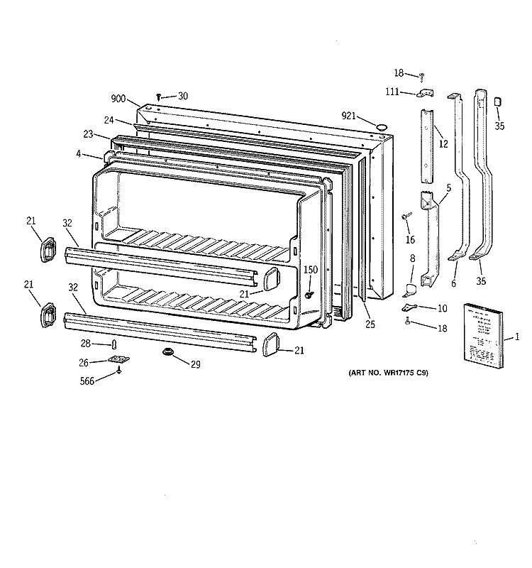 FREEZER DOOR Diagram and Parts List for TBX21DAXPRAA  General Electric Refrigerator