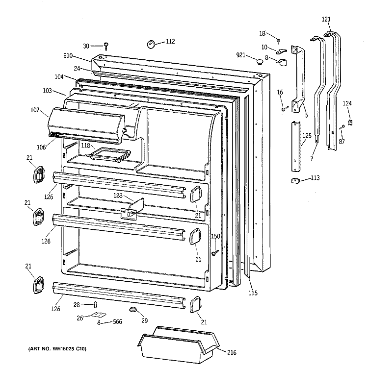 FRESH FOOD DOOR Diagram and Parts List for TBX21DAXPRAA  General Electric Refrigerator