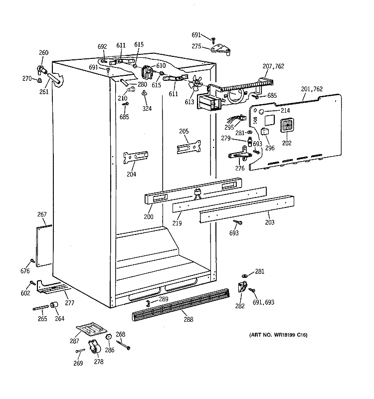 CABINET PARTS Diagram and Parts List for TBX21DAXPRAA  General Electric Refrigerator