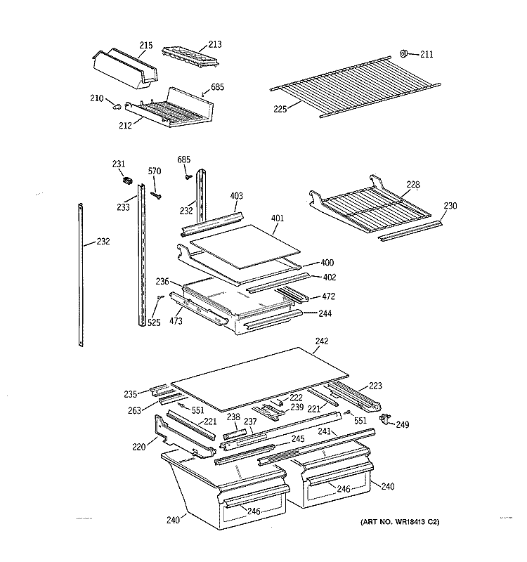 SHELF PARTS Diagram and Parts List for TBX21DAXPRAA  General Electric Refrigerator