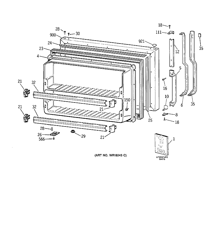 FREEZER DOOR Diagram and Parts List for TBT21JAXNRAA  General Electric Refrigerator