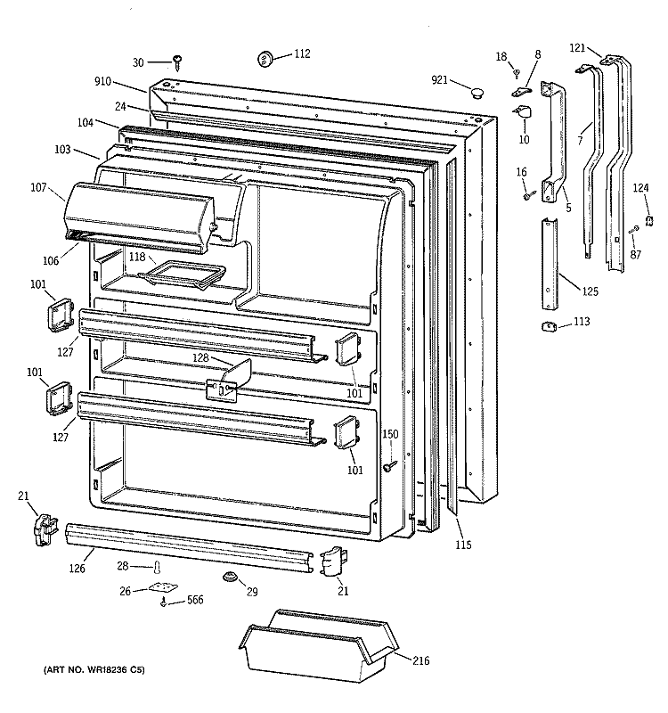 FRESH FOOD DOOR Diagram and Parts List for TBT21JAXNRAA  General Electric Refrigerator
