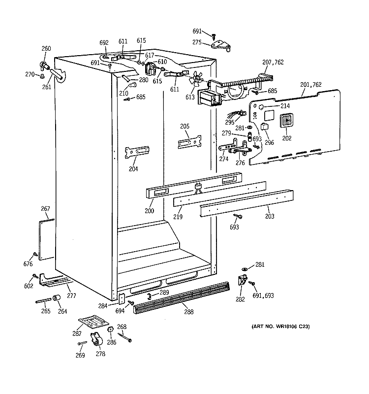 CABINET PARTS Diagram and Parts List for TBT21JAXNRAA  General Electric Refrigerator
