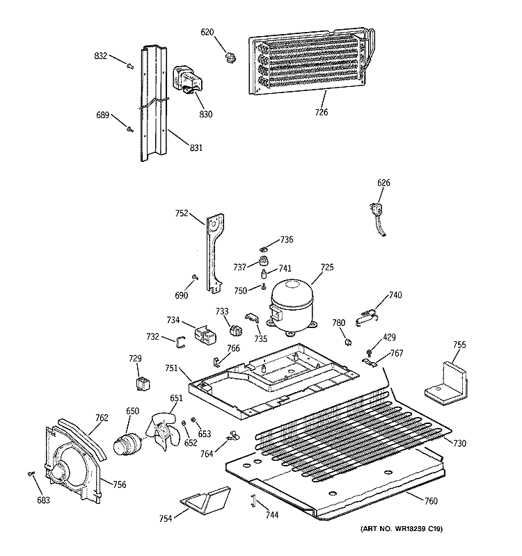 UNIT PARTS Diagram and Parts List for TBT21JAXNRAA  General Electric Refrigerator