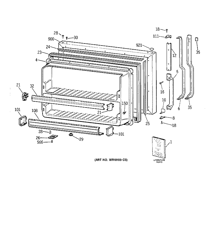 FREEZER DOOR Diagram and Parts List for TBT25JAXJRAA  General Electric Refrigerator