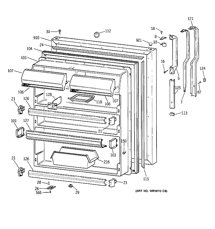 FRESH FOOD DOOR Diagram and Parts List for TBT25JAXJRAA  General Electric Refrigerator